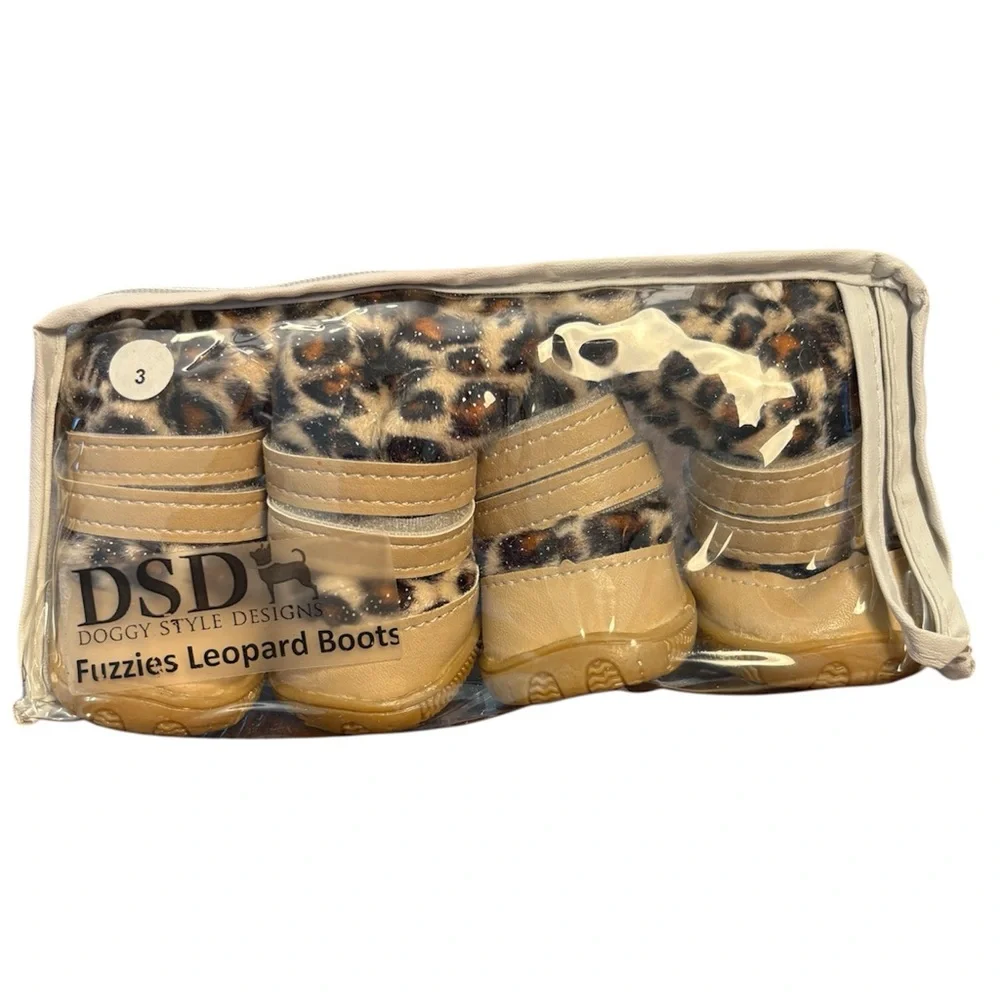 NWT Doggy Style Designs Dog Boots Fuzzy Leopard Animal Print Small Breeds